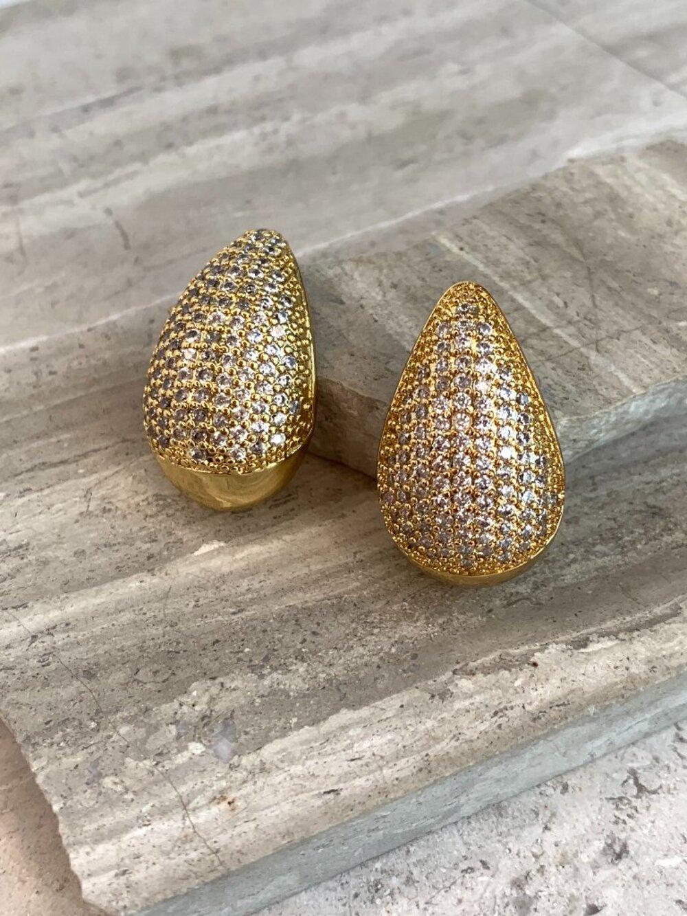 NEW~ Anthropologie Pavé Crystal Gold Droplet Earrings